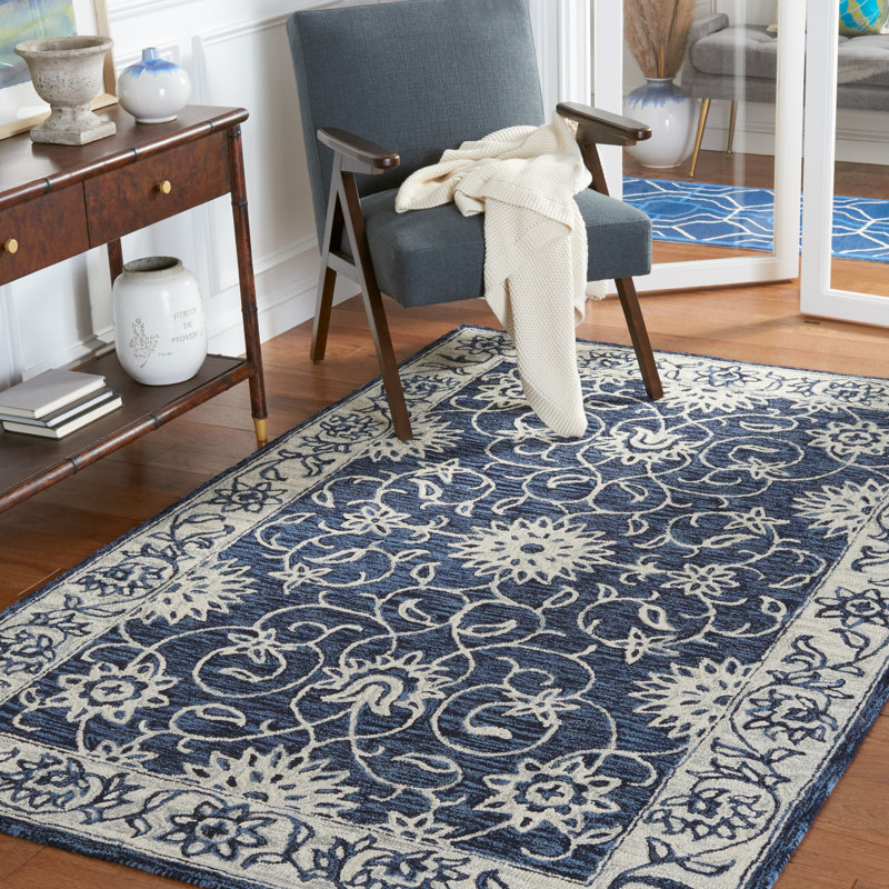 Charlton Home® Abrie Handmade Hand Tufted Wool Navy/Ivory Rug Wayfair
